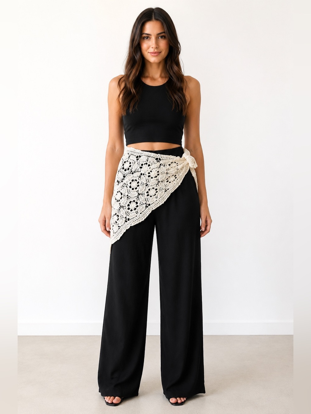 #1: NWT Blenca Wide Leg Pants with Crochet Scarf